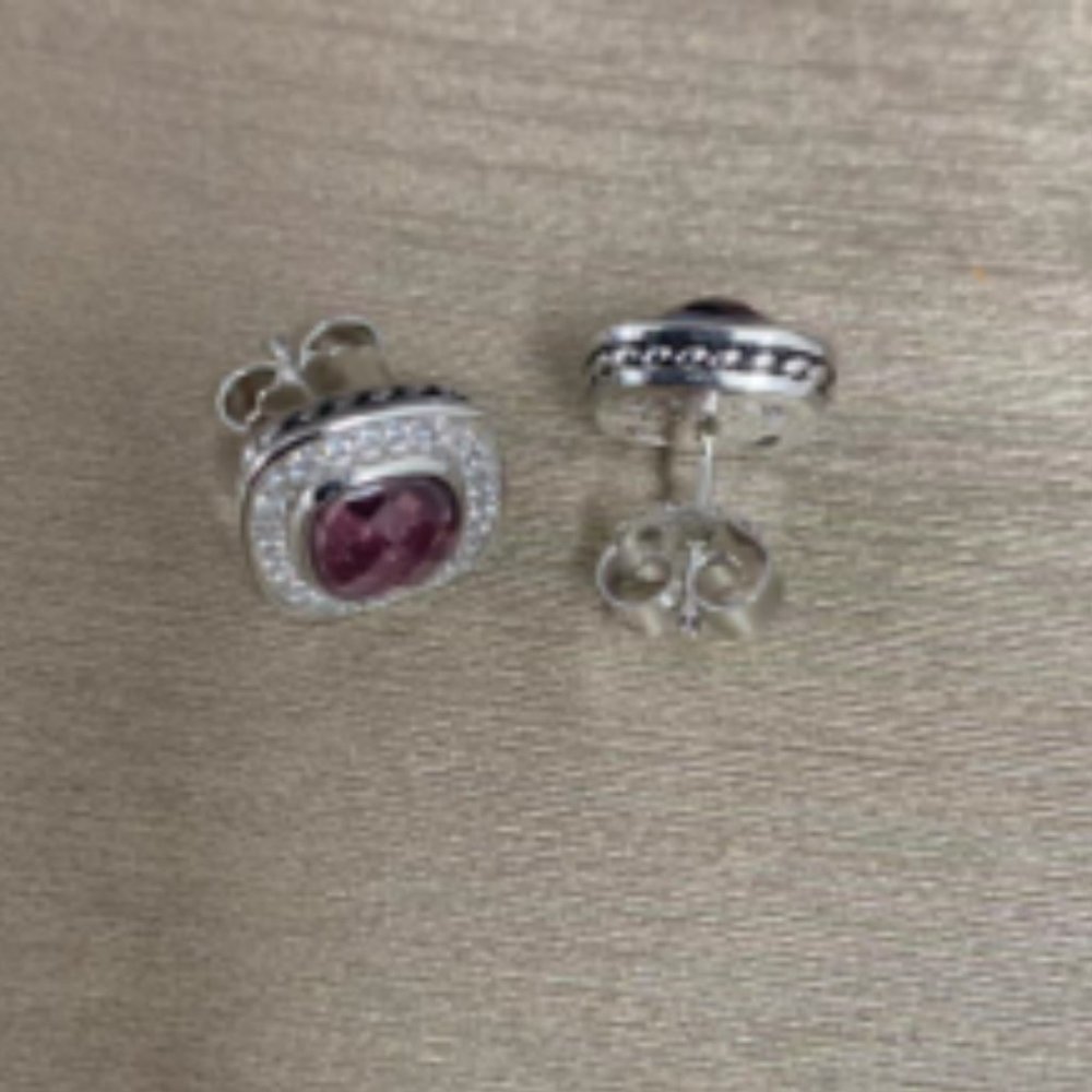 David Yurman Pink Silver Petite Albion 925 Tourmaline & Diamonds Studs Earrings